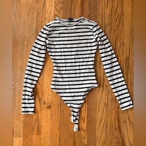 Boohoo Black and White Striped Bodysuit